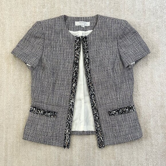 Tahari ASL Arthur S Levine Cotton Tweed Short Sleeve Blazer Cardigan Jacket 4 - Picture 1 of 9